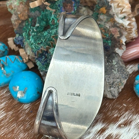 Turquoise southwestern statement sterling silver cuff - Picture 8 of 11